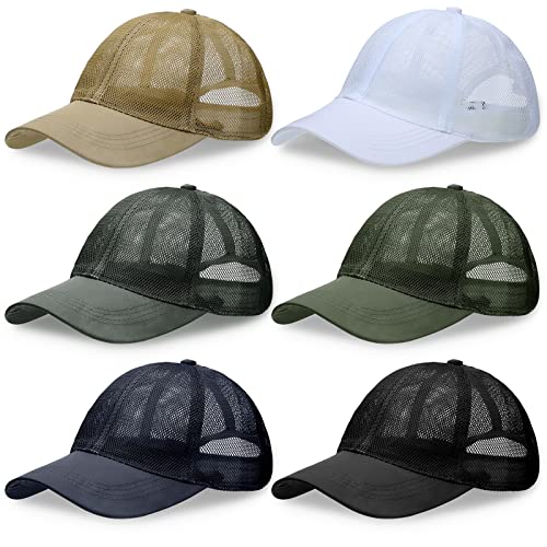 Jadive 6 Pcs Mesh Baseball Cap Summer Breathable Trucker Mesh Hat for Men Women Adjustable Sports Running Hat Quick Dry Cooling Lightweight Caps Unisex