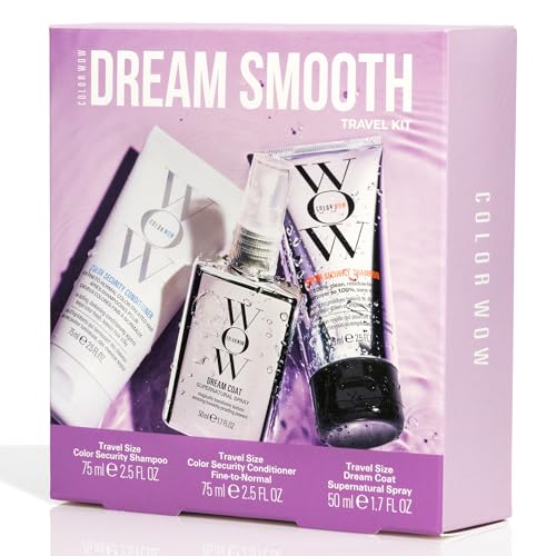 COLOR WOW Dream Smooth Travel Kit – Includes Shampoo, Conditioner and Dream Coat – Get the silky, liquidy, glossy texture of your dreams and defy humidity for days, everywhere you go