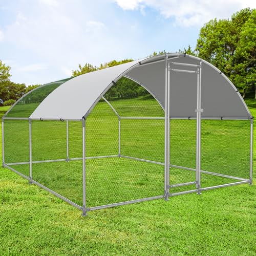 NUGRIART Large Metal Chicken Coop Walk-in Poultry Cage with Water-Resident and Anti-UV Cover Duck Rabbit Cat House Outdoor Chicken Run Pen with Round Roof