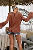 Saodimallsu Womens Oversized V Neck Shirts Flowy Crochet Bell Sleeve Boho Tops Sexy Tie Front Ruched Ruffle Top Blouse Brick Red