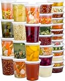 Dipoo 60 Sets (120-Piece) Deli Containers with Lids, 32/16/8 oz X 20 Set Each, Leak-Proof & BPA Free Airtight Takeout Plastic Food Storage Containers for Soup, Freezer/Microwave/Dishwasher Safe