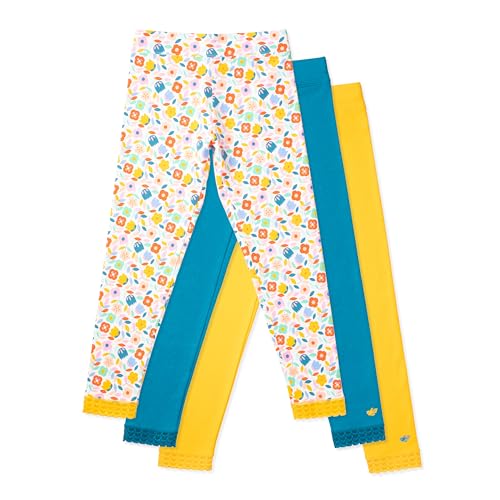Lucky & Me | Jada Girls Leggings | Tagless | Full Length, Lace Trim, Wide Waistband | 3-Pack (7-8 Years, Petals)
