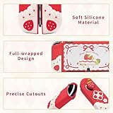 GeekShare Protective Case for Switch OLED Slim Cover Case Compatible with Switch OLED Separable Soft Silicone Protective Shell for Joy Con with 2 Thumb Grip Caps - Strawberries with Cream