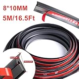 GreceYou 5M/16.5Ft Universal Self Adhesive Auto Rubber Weather Draft Seal Strip, Car Windshield Edge Moulding Sealing Strip Soundproof T-Type Rubber Edge Protector Trim, Black (8x10mm/0.31''x0.39'')