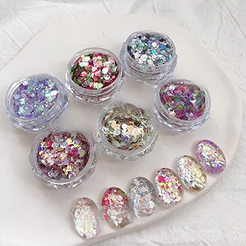 1Pc Korean Nail Glitter Sequins Sparkle Holographic Hexagon/Stripe/Star Mixed Colorful Nail Confetti Flakes Paillette for Polish