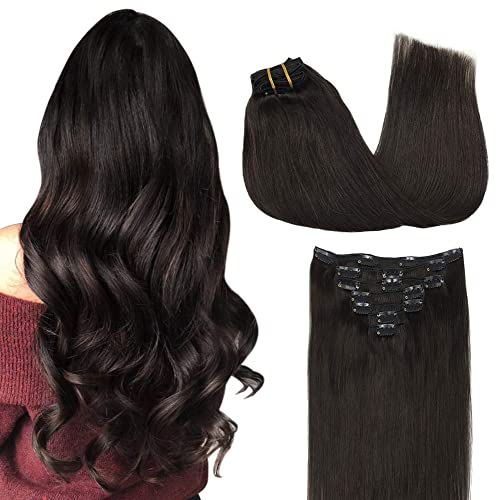 GOO GOO Clip in Hair Extensions Real Human Hair, Remy Human Hair Extensions Clip ins for Women, Natural Human Hair, 20inch 120g 7Pcs, 2 Dark Brown