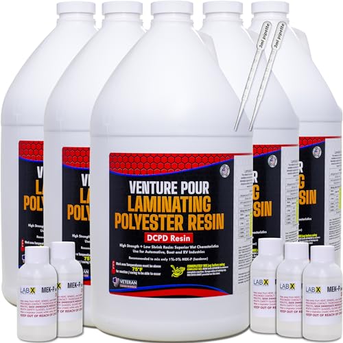 Premium Polyester Resin 5 Gallon + MEKP Catalyst, Low Viscosity Coating for Laminating Fiberglass mat,Biaxle&Cloth for ext/Interior of Boats,Canoe,RV,Car,Truck,Tailer,Surfboards; Hard NONTACKY Finish