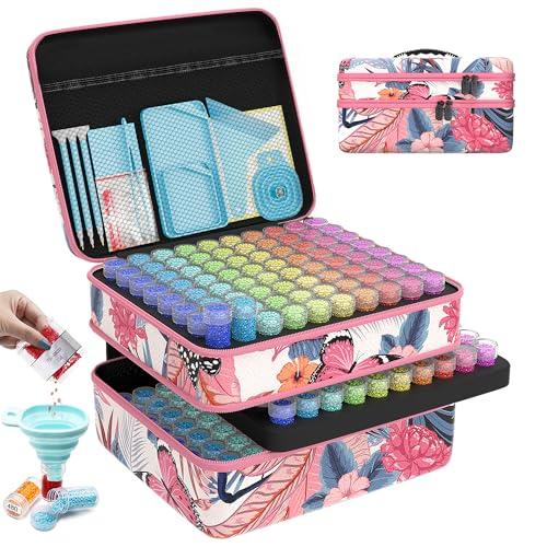 ARTDOT 240 Slots Storage Container for Diamond Art Kits for Adults,Portable Bead Storage Boxes for Diamond Painting Accessories and Tools(Pink)