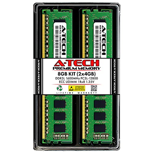 A-Tech Server 8GB Kit (2 x 4GB) 1Rx8 PC3L-12800E DDR3 1600MHz ECC Unbuffered UDIMM 240-Pin Single Rank DIMM 1.35V Workstation Server Memory RAM Upgrade Stick Modules (A-Tech Enterprise Series)