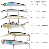 Dr.Fish 6 Pack Saltwater Fishing Lures Kit Surf Fishing Sriped Bass Lures Saltwater Minnow Mustad Hooks Jerkbait Topwater Popper Plugs Inshore Offshore Mackerel Tarpon Barracuda