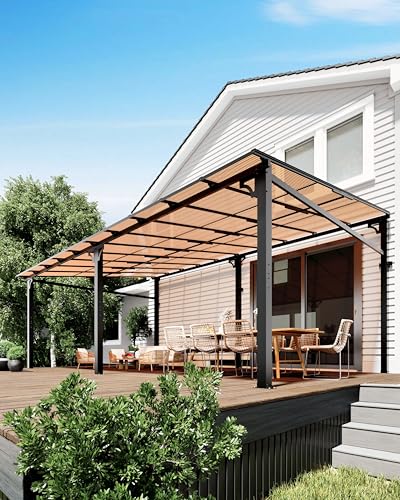 GarveeLife 12'x20' Upgraded Lean-to Wall-Mounted Gazebo | 6mm Polycarbonate Roof & Reinforced Aluminum Frame | All-Weather Hardtop Pergola for Patio, Deck, Backyard (2024 Enhanced Design)
