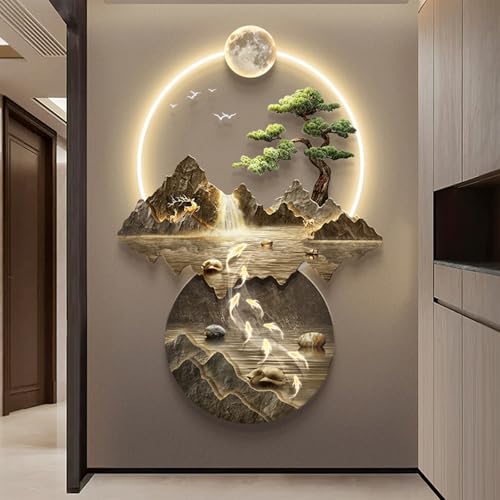 Generic 3D Wall Art Decor, LED Wall Painting, Asian Landscape, Warm White Light, 50cm x 70cm, Living Room, Bedroom