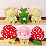 XSHYE Frog Plush Cute Frog Mushroom Hat Stuffed Animals Kawaii Plush Toys Throw Pillow Home Room Decor Aesthetic Gift(Light Green Frog Red Hat)