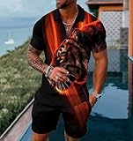 Black Orange Light Tiger S Mens Short Sets 2 Piece Outfits Polo Shirt Fashion Summer Tracksuits Casual Set Short Sleeve and Shorts Set for Men