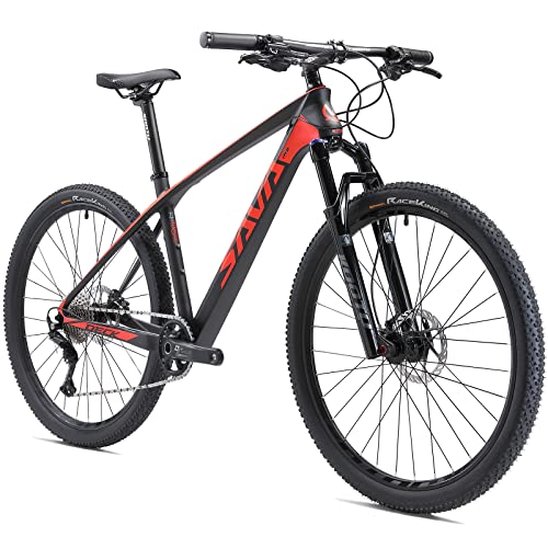 SAVADECK Carbon Fiber Mountain Bike, Deck 6.1 Carbon Frame MTB 27.5" /29'' Wheels Complete Hard Tail Mountain Bicycle 12 Speeds with DEORE M6100 Groupset (Black Red,27.5x19')