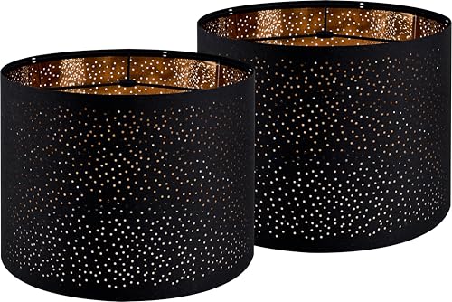 GO&SO Black Lamp Shades Set of 2, Drum Lampshades with Laser Drilling Design, Medium Lampshade 13" Top x 13" Bottom x 10" High, Lamp Shade For Tablelamp,Floor Lamps,Wall Hanging, Assembly Required