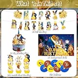 42pcs Beauty and the Beast Party Plates Supplies Pack Includes，Banner，Cake Topper，Blackdrop,Balloons for Beauty and the Beast party decoration