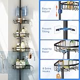 Coonoor Corner Shower Caddy Tension Pole - 62-115 INCH - 4-Tier Rustproof Bathroom Organizer Shelves, Adjustable Bathtub Tub Shampoo Storage