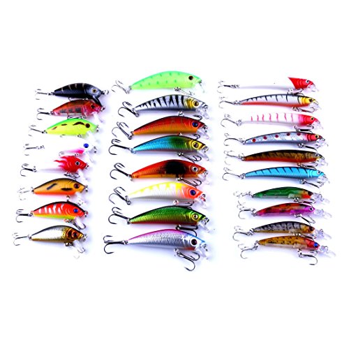 LENPABY 26pcs Fishing Lures Bass Crankbait Kit Saltwater/Freshwater Fishing Topwater Popper Poper Lure Fishing