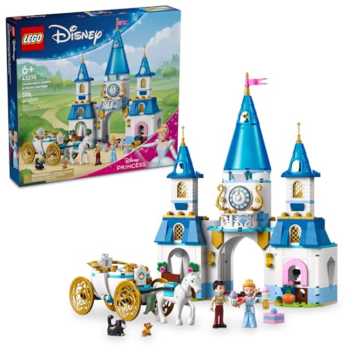 LEGO Disney Princess Cinderella's Castle & Horse Carriage Playset - Princess Castle Building Toy for Kids, Girls and Boys, Ages 6+ - with 2 Minidolls - Gift Idea for Birthdays - 43275