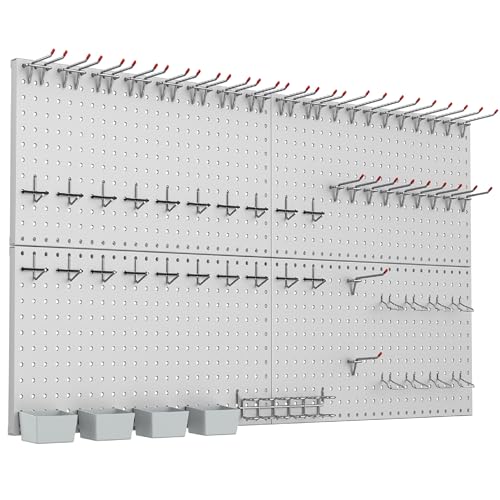 WALMANN Metal Pegboard Kit with Accessories for Wall Garage Tools Storage Pegboard System for Garage, Workbench, Modular Peg Board Tool Organizer Board with Hooks(Grey)