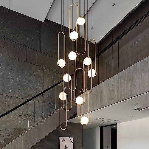 Modern Ball Long Staircase Chandelier Luxury Duplex Villa Rotating Light for Loft Apartment Room Decor Indoor Lamps High Ceiling Lights Fixtures Rotating Staircase Pendent Lamp