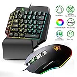 FELICON One Handed Gaming Keyboard and Mouse Combo, Rainbow Backlit 39 Keys Portable Small Mechanical Feel Keyboard with Wrist Rest Support, RGB Backlight 6 Buttons Adjustable Mice for PC Gamer