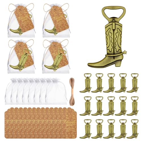 50PCS Cowboy Boots Bottle Openers For Favors Baby Shower Bottle Opener Favors With Retro Bags Thank You Tags For Guest Bridal Baby Shower Party Wedding Bottle Opener Gifts Supplies