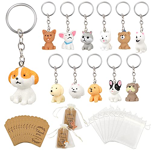 12 PACK Puppy Dog Party Favors Puppy Key Chain With Organza Bags Thank You Kraft Tags For Back To School Item Birthday Party Favors Backpack Key Decorations Classroom Rewards Dog Theme Supplies