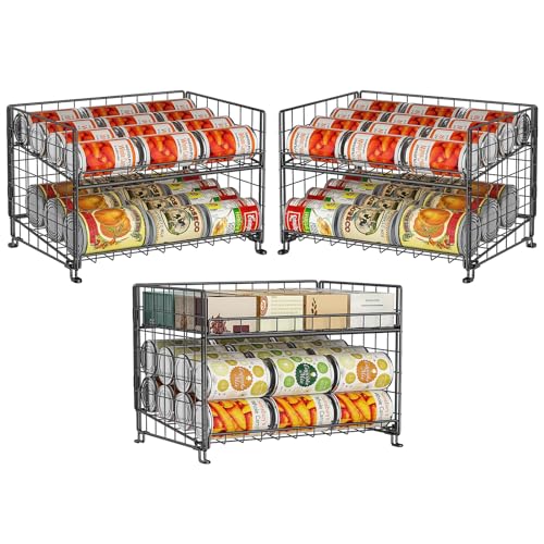 JKsmart Adjustable Can Rack Organizer, Stackable Can Storage for Kitchen Pantry Cabinet, 2-Tier Can Holders for Food, Multifunctional Can Dispenser for Snacks Soda-3 Pack