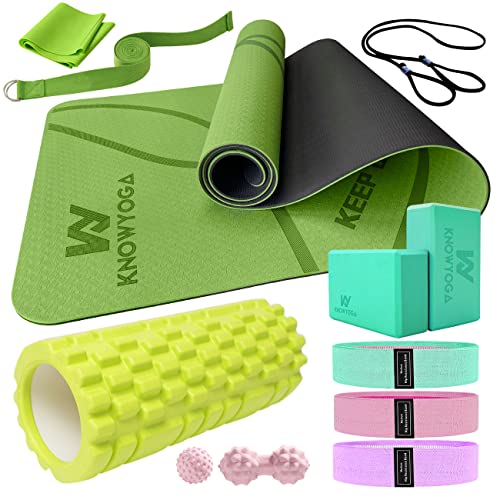 Yoga Starter Kit 12 in 1 - Set Include Mat, Foam Roller, 4 Resistance Bands, Blocks 2 Pack with Strap, 2 Peanut Massage Balls, Yoga kit and Sets for Beginners