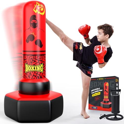 ODOSOLA 67'' Inflatable Punching Bag Freestanding for Kids Aged 3-12 – Heavy Duty Boxing Set for Karate & Taekwondo, Stable Boxing Bag Active Kids Toy, Christmas Birthday Gift for Boys and Girls, Red