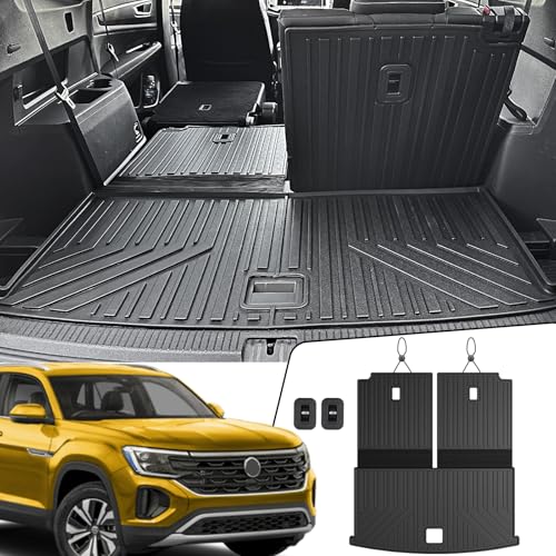 JOULARISE Cargo Mat with Backrest Mats for Volkswagen VW Atlas 2018-2024 2025 Car Mat Accessories(Not Fit Cross Sport), All Weather TPE Trunk Cargo Liner(Cargo Mat with Backrest Mats)