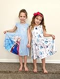 Disney Frozen Elsa&Anna Toddler Girl Dresses 2 Pack White Sleeveless and Blue Ruffle Sleeve Character Print Dress Set Birthday Summer Clothes 5-6Y