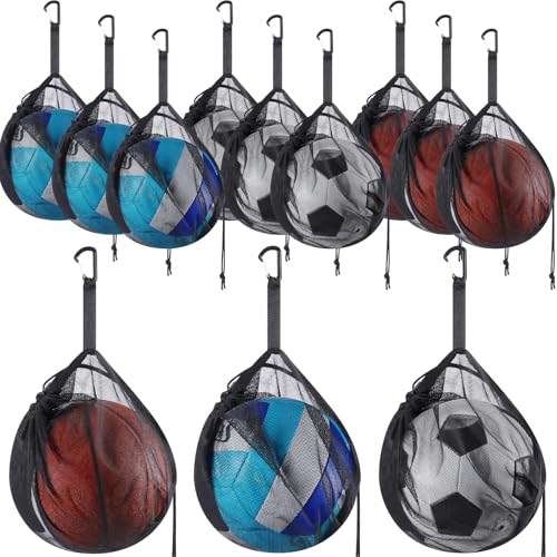 Dansydaisy 6 Pcs Mesh Ball Bags Basketball Volleyball Football Single Storage Bag with Zipper Pocket Drawstring Sling Back Bag D Rings for Carrying Ball
