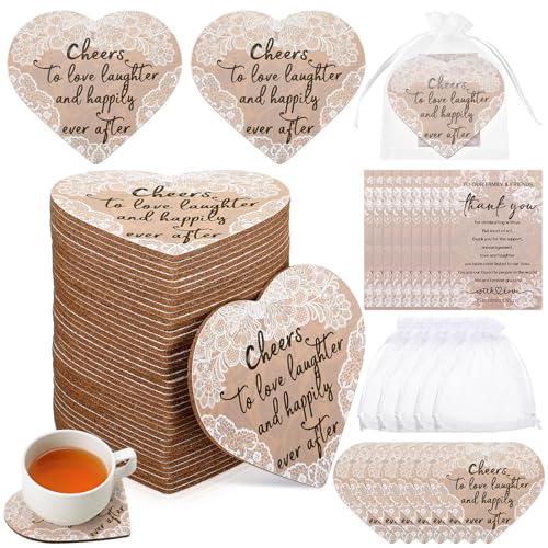 Hushee 200 Pcs Wedding Favors for Guests Cork Coasters Bulk Thank You for Celebrating with Us Party Decoration Wood Coaster Rustic Wedding Gift Bridal Shower Party Favors(Heart)