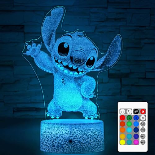 AmazerGift Stitch Gifts,Stitch Night Light for Kids, Christmas and Birthday Party Supplies for Boys/Girls, Decoration 3D Night Light, 16 Colors Change with Remote