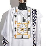 HD African Boubou Embroidery Caftan Attire for Men Nigerian Traditional Formal Dress Agbada Clothes Set White Dashiki 3 Pieces Outfit XL