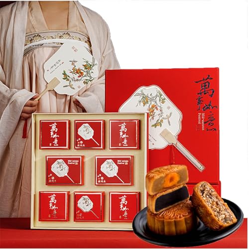 8PCS Moon Cake Pastry Gift Box,Chinese Creative Traditional Dessert,Instant Breakfast Cake,Family Gifts,Holiday Celebrate, Gift-Giving,4 Flavors Mix（100g*8pcs）