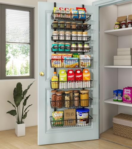 Mefirt Over The Door Pantry Organizer, Pantry Organization and Storage, 8-Tier Deep Baskets Hanging Heavy-Duty Metal, Wall Spice Rack Seasoning Shelves for Home & Kitchen, Laundry Room Bathroom, Black