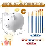 Skybooly 24 Pcs DIY Ceramic Piggy Banks Pig Piggy Banks Coin Bank Unglazed White Piggy Bank for Boys Girls with 2 Pcs Paint Strips 10 Pcs Brushes for Money Birthday Festival Fun Home Activities Gift