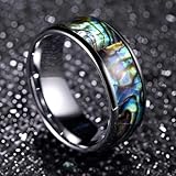 New 2025 Arrival Fashion Men Stainless Steel Rings Inlay Rainbow Abalone Shell Rings for Men Women Wedding Band with for You Accessories Trendy Creative Gift