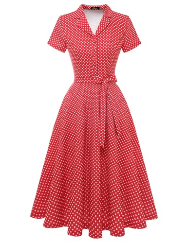 Wedtrend Red Women's Christmas Party Dress 50s Vintage Style A-Line Tea Length Work Casual Church Dress WTP30001 Red Small White Dot M