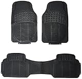 BDK M783 DuraChannel Heavy Duty Rubber Car Floor Mats Liner for Auto - All Weather 3 Piece Set Front & Rear, Fits Car Truck SUV Van, Universal Trim to Fit