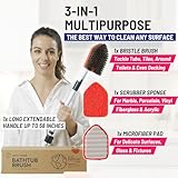 Moku Home Shower Scrubber 3 in 1 Extendable Long Handle 58" Cleaning Brush - Non Scratch Shower Brush for Cleaning Bathroom Kitchen Toilet Wall Tub Tile Sink (Red)