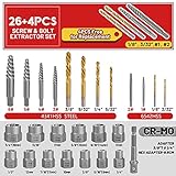 UYECOVE 30 Pcs Spiral Screw Extractor Bolt Extractor Set, 6542/4341 HSS Left Hand Drill Bit Set, Stripped Bolt Remover Borken Bolt Extractor Kit for Removing Nuts Bolts with Solid Storage Case