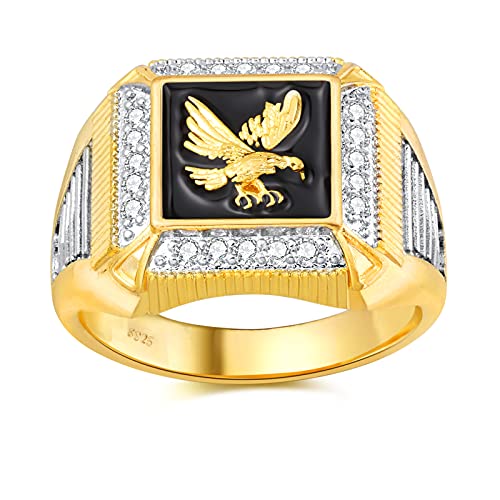 DOHAOOE Men's 14K Gold Eagle Band Ring Cubic Zirconia American Eagle Ring (gold, 8)