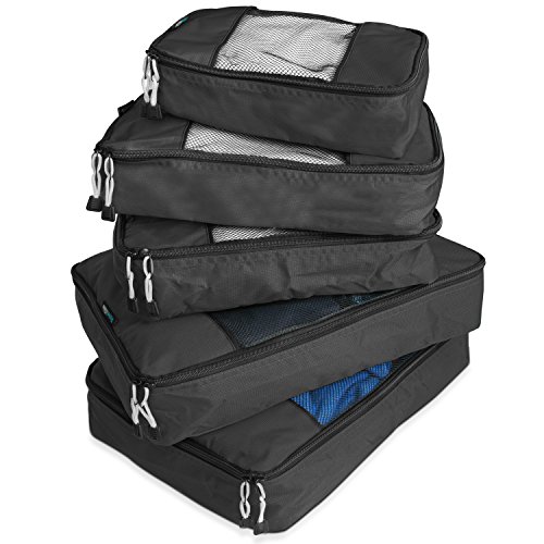 TravelWise Packing Cube System - Durable 5 Piece Weekender Plus Set (Black)