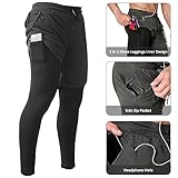 OEBLD Mens 2 Pack 2 in 1 Gym Pants Quick Dry Workout Running Shorts with Compression Pants