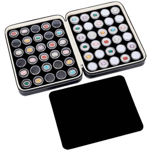BENECREAT 60pcs Leather Jewelry Display Case Box, 2 Colors Plastic Loose Diamond Box, Gem Diamond Gemstone Display Collection Storage Box for Small Items, Gemstones, Jewellery Display, Black